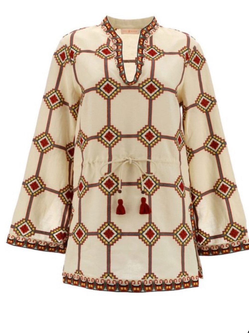 NWT Tory Burch Geo Print Embroidered Linen Tunic Top Size 0
